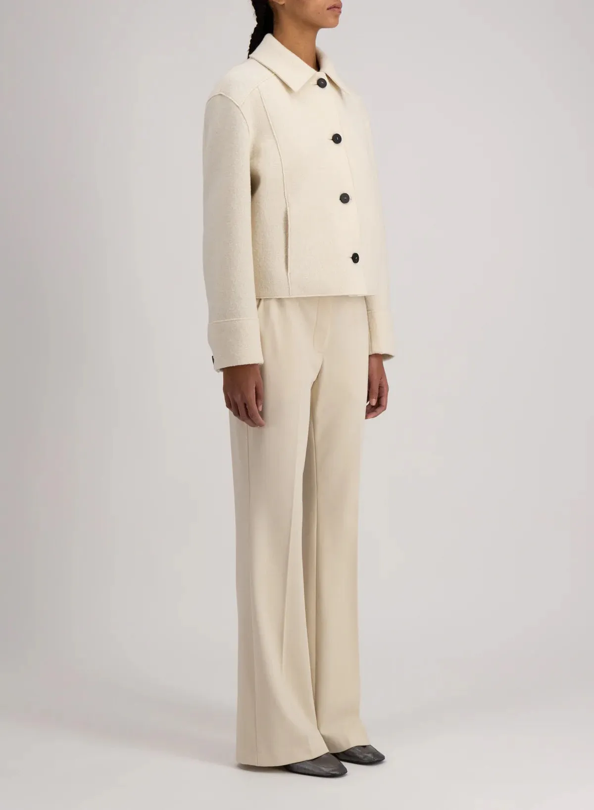 Harris Wharf London Cropped Coach Jacket Boiled Wool Natural Off White