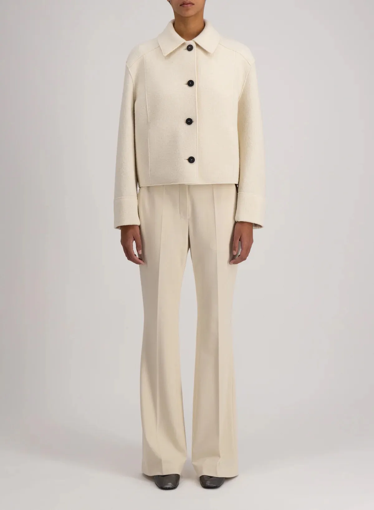 Harris Wharf London Cropped Coach Jacket Boiled Wool Natural Off White