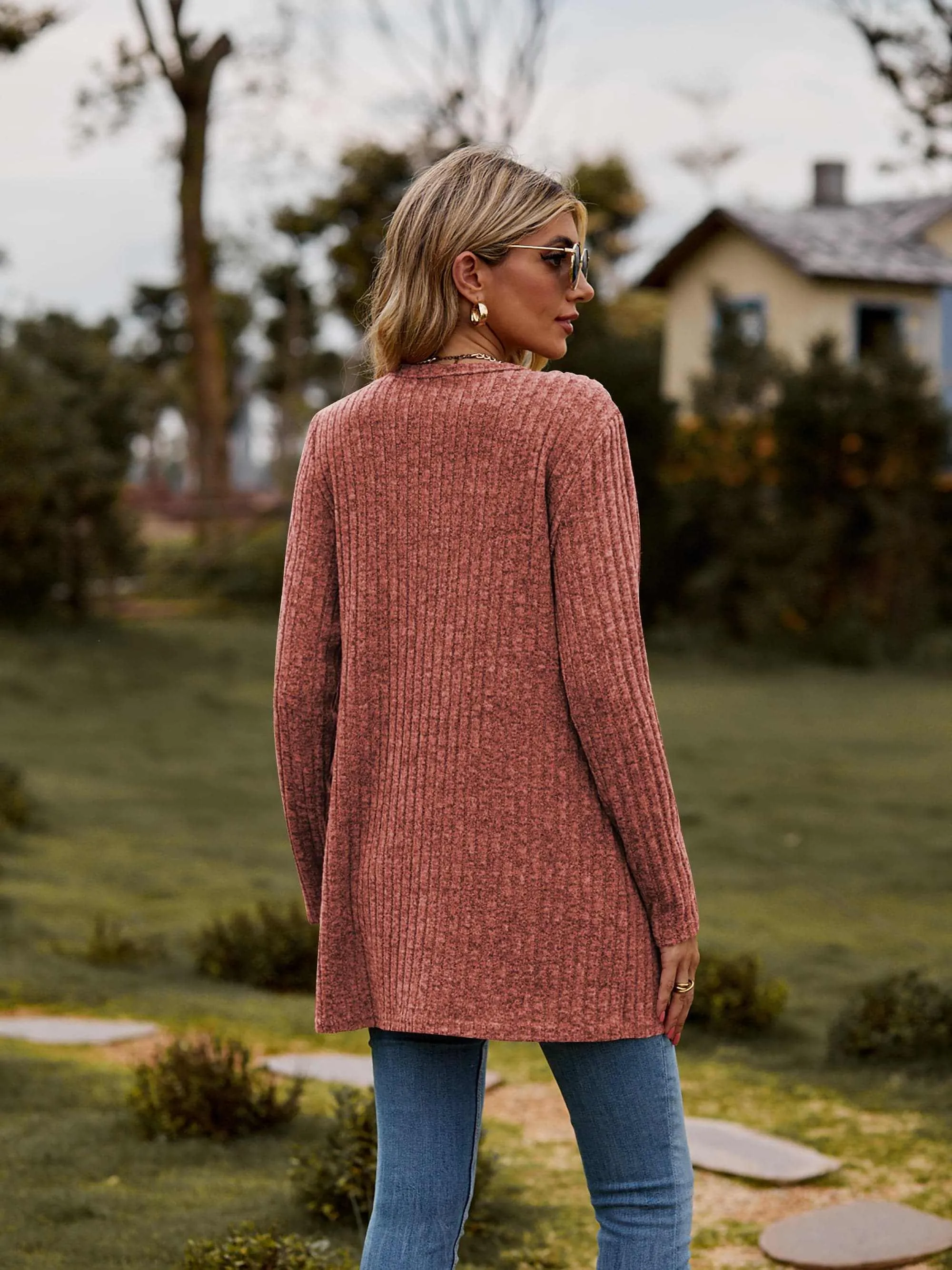 Heathered ribbed cardigan with pockets