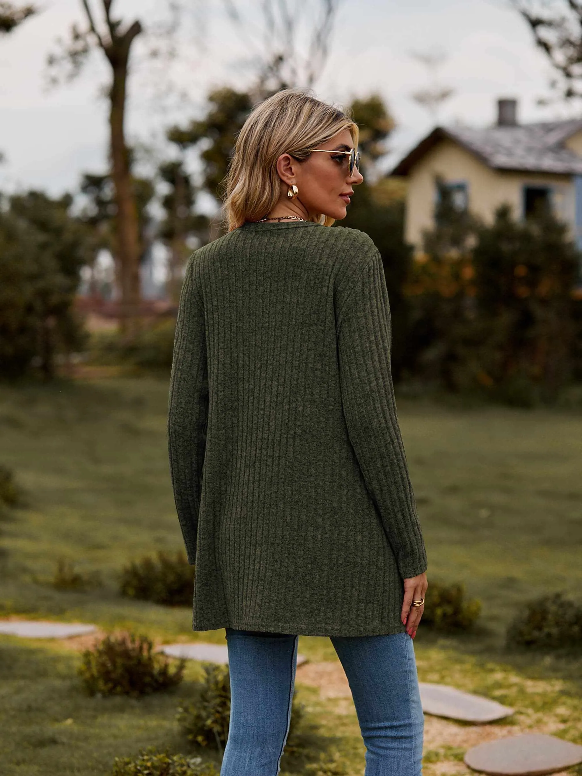 Heathered ribbed cardigan with pockets