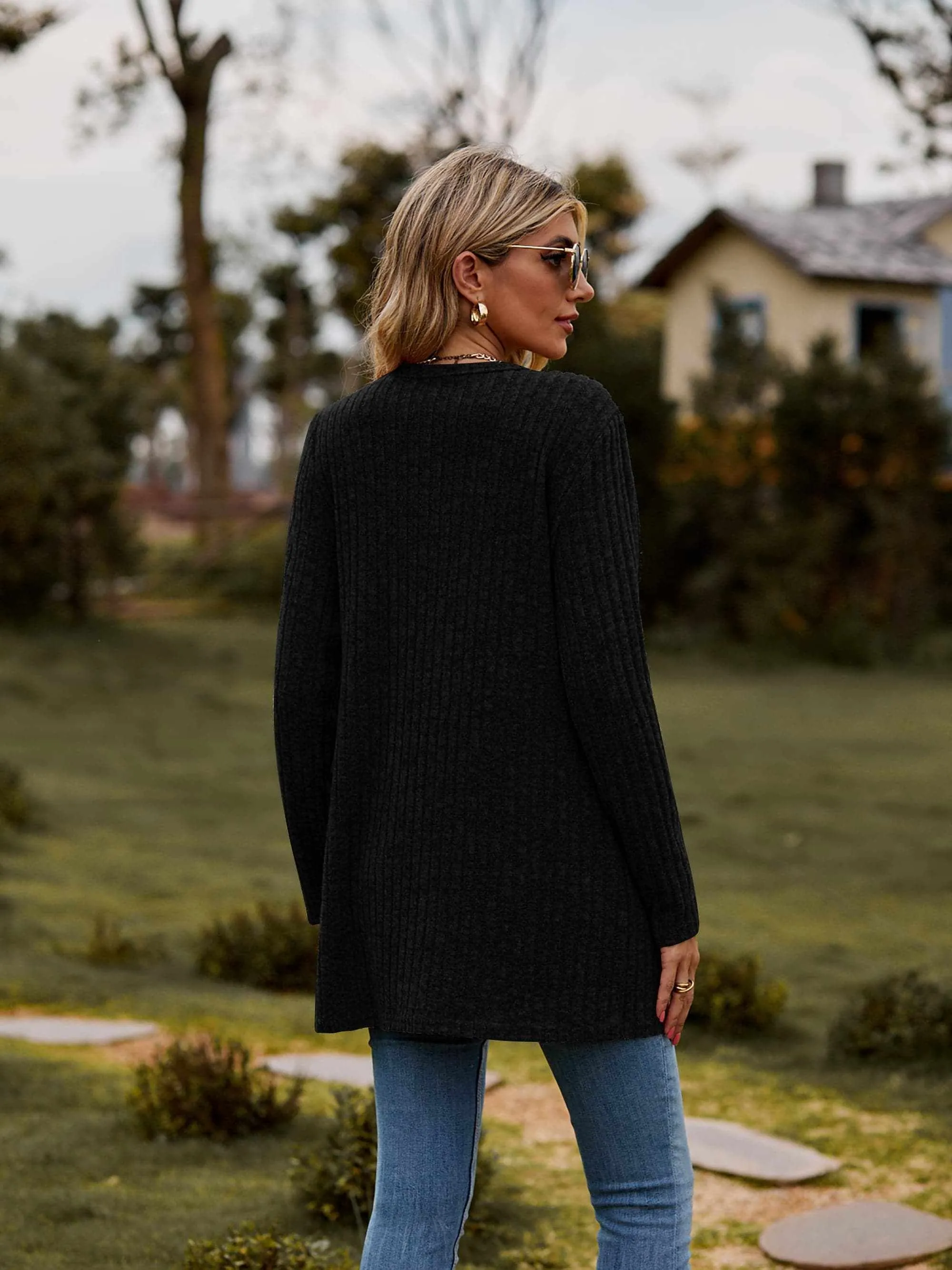 Heathered ribbed cardigan with pockets