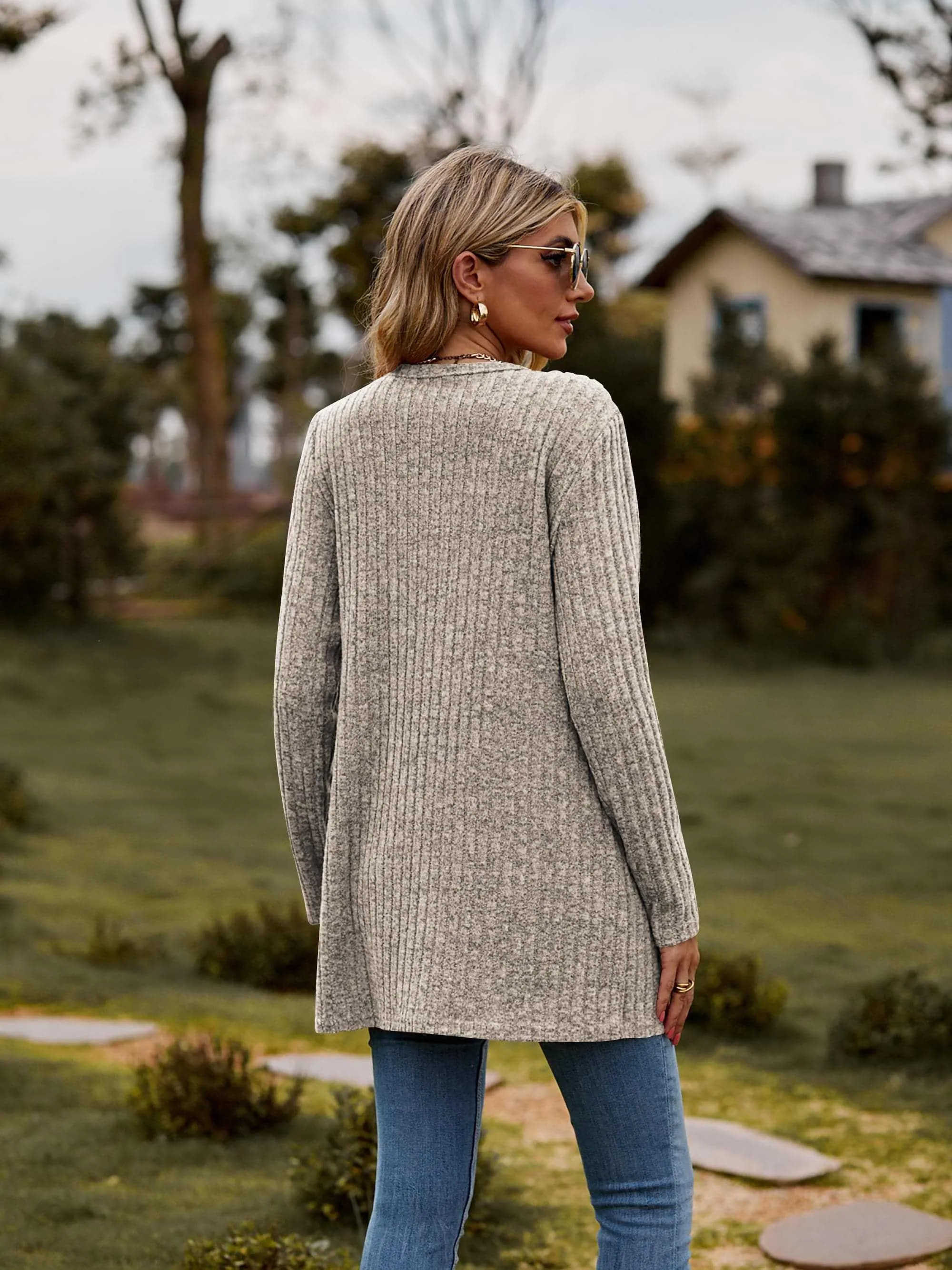 Heathered ribbed cardigan with pockets