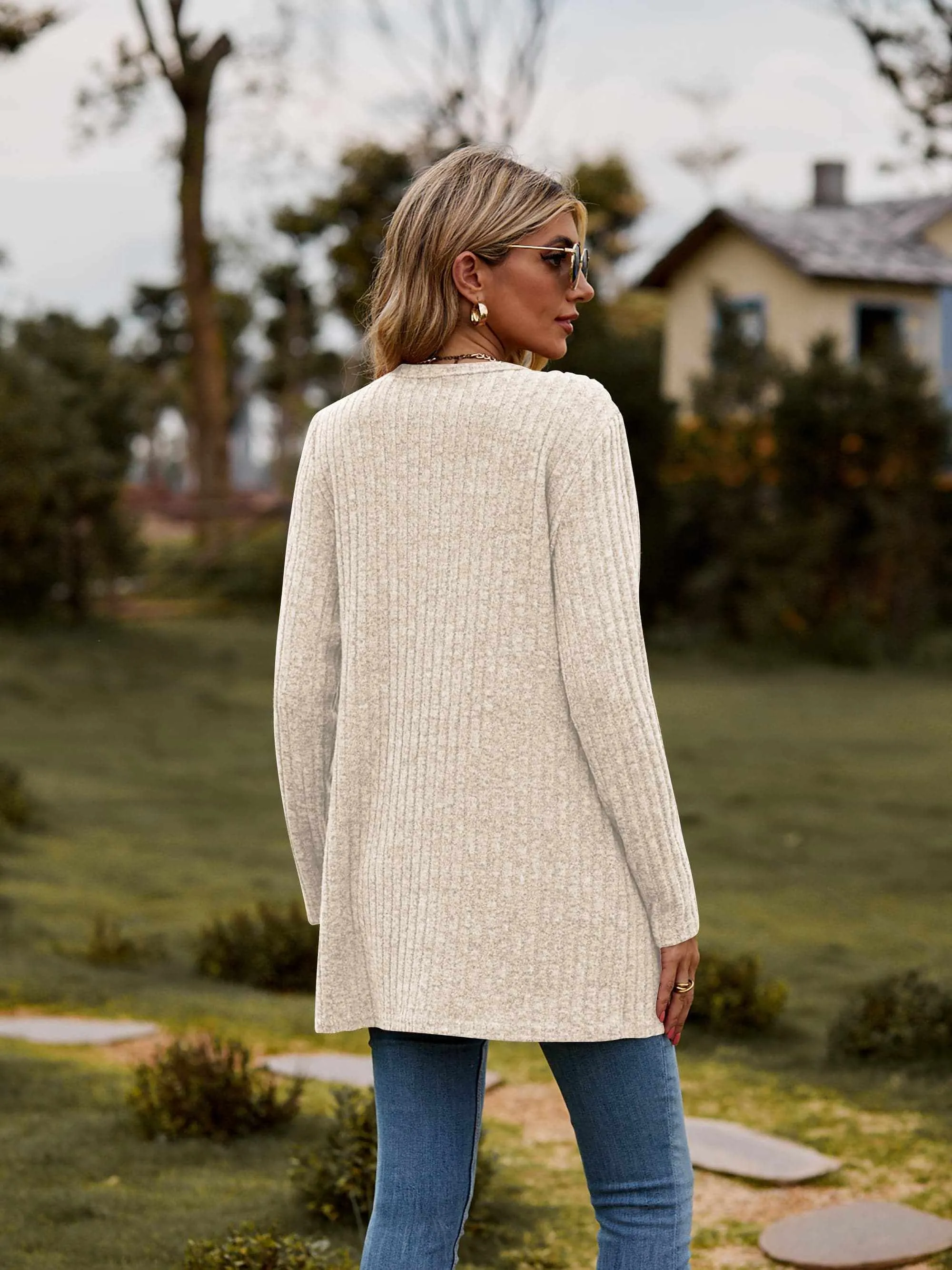Heathered ribbed cardigan with pockets