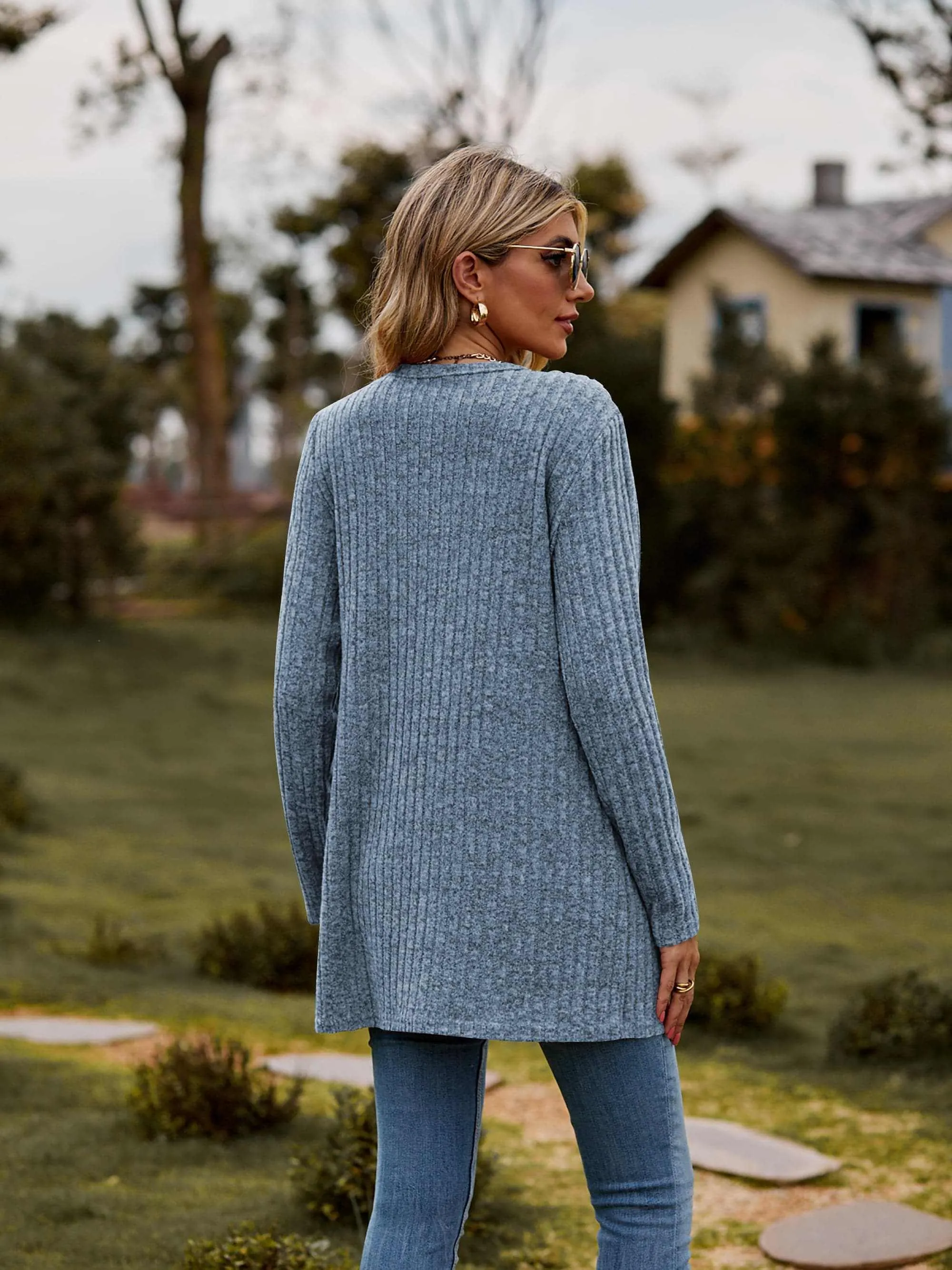 Heathered ribbed cardigan with pockets