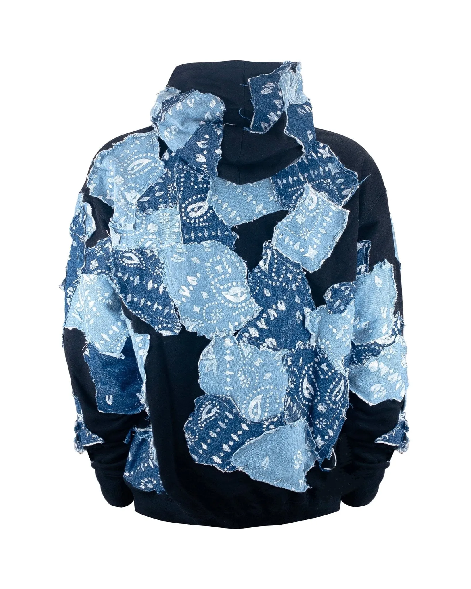 Hoodie Over Zip Patchwork Denim Bandana