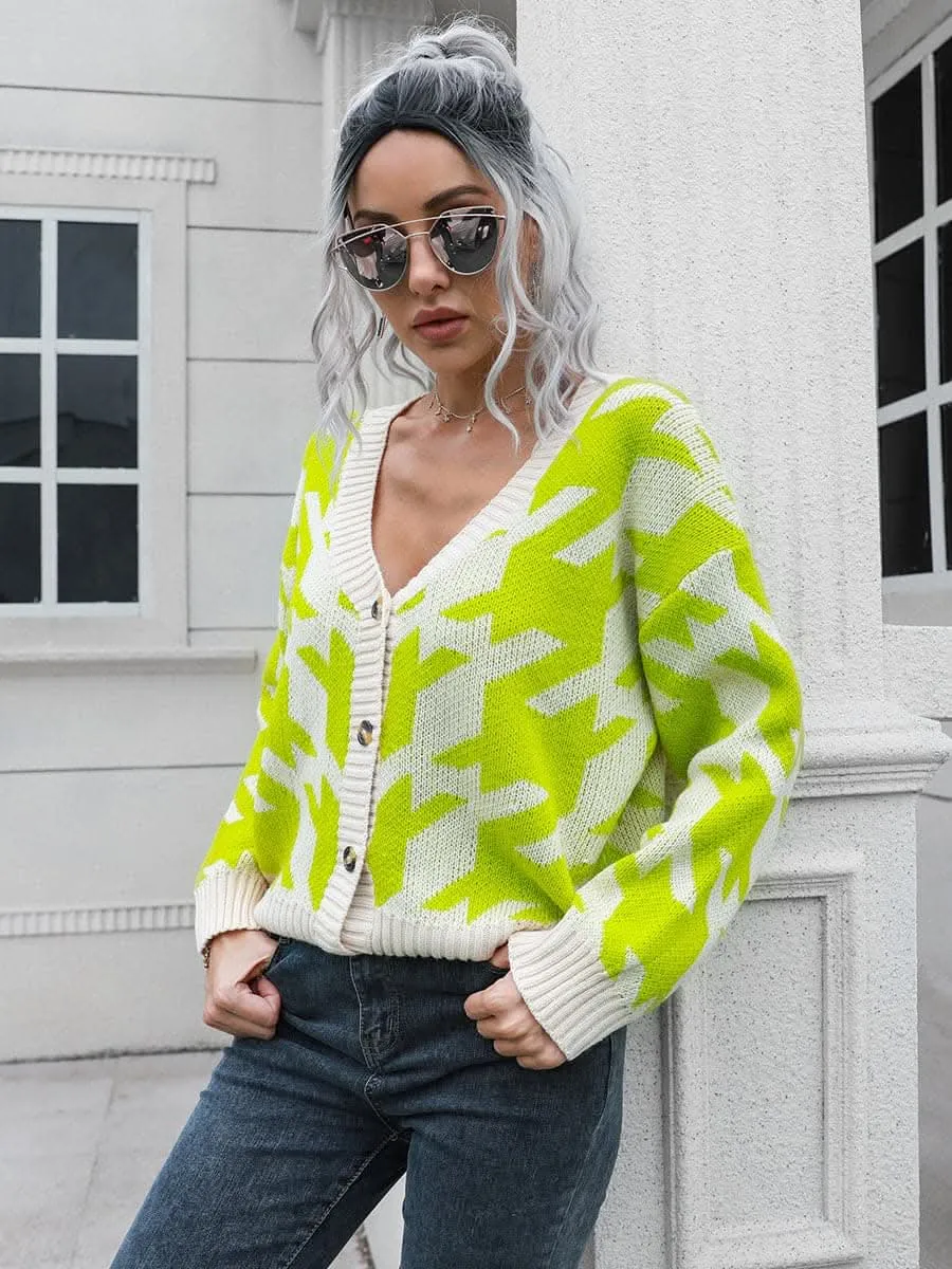 Houndstooth button-up cardigan