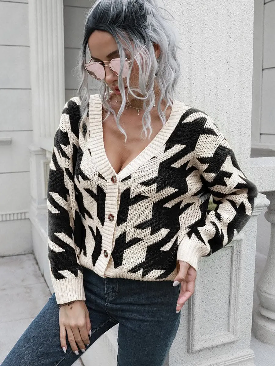 Houndstooth button-up cardigan