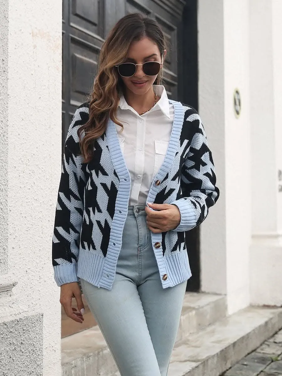 Houndstooth button-up cardigan