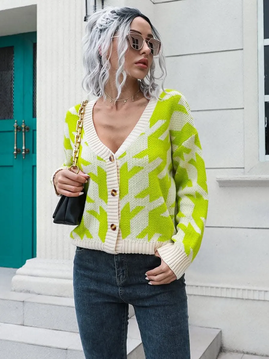 Houndstooth button-up cardigan