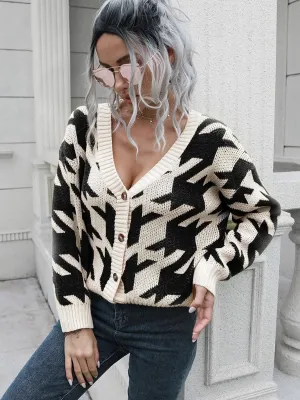Houndstooth button-up cardigan