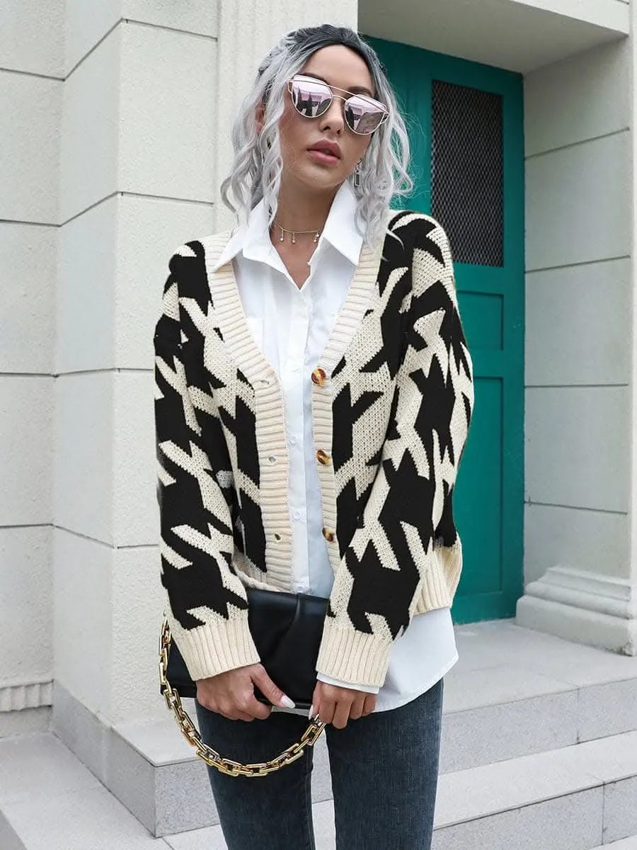 Houndstooth button-up cardigan