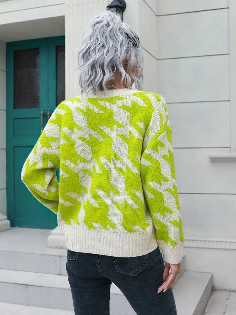 Houndstooth button-up cardigan