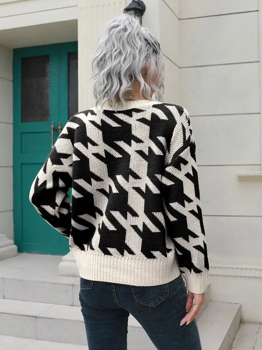 Houndstooth button-up cardigan