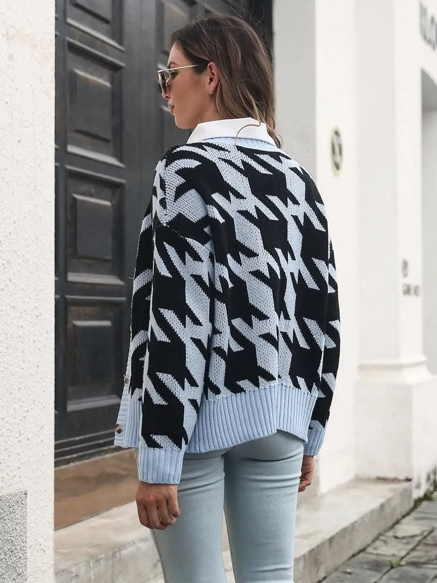 Houndstooth button-up cardigan