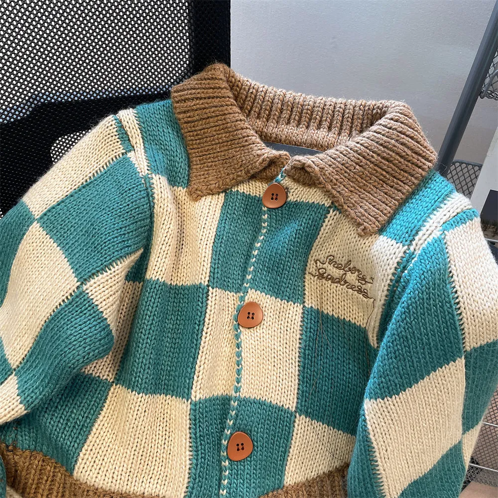 Irregular Design Color-blocking Plaid Cardigan