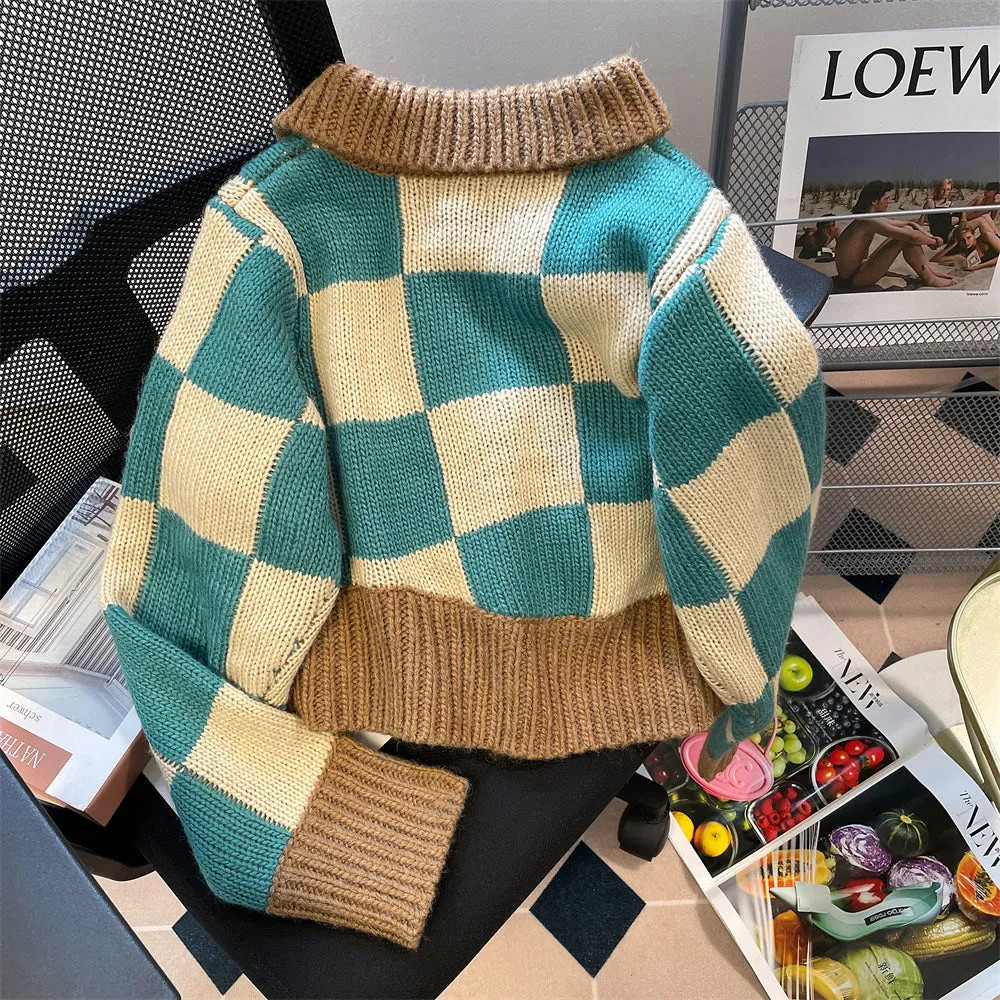 Irregular Design Color-blocking Plaid Cardigan