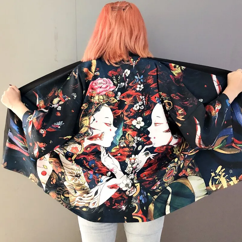Japanese Art Fancy Kimono Cardigan Robe Short