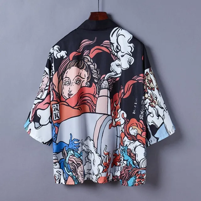 Japanese Art Fancy Kimono Cardigan Robe Short