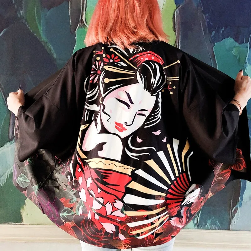 Japanese Art Fancy Kimono Cardigan Robe Short