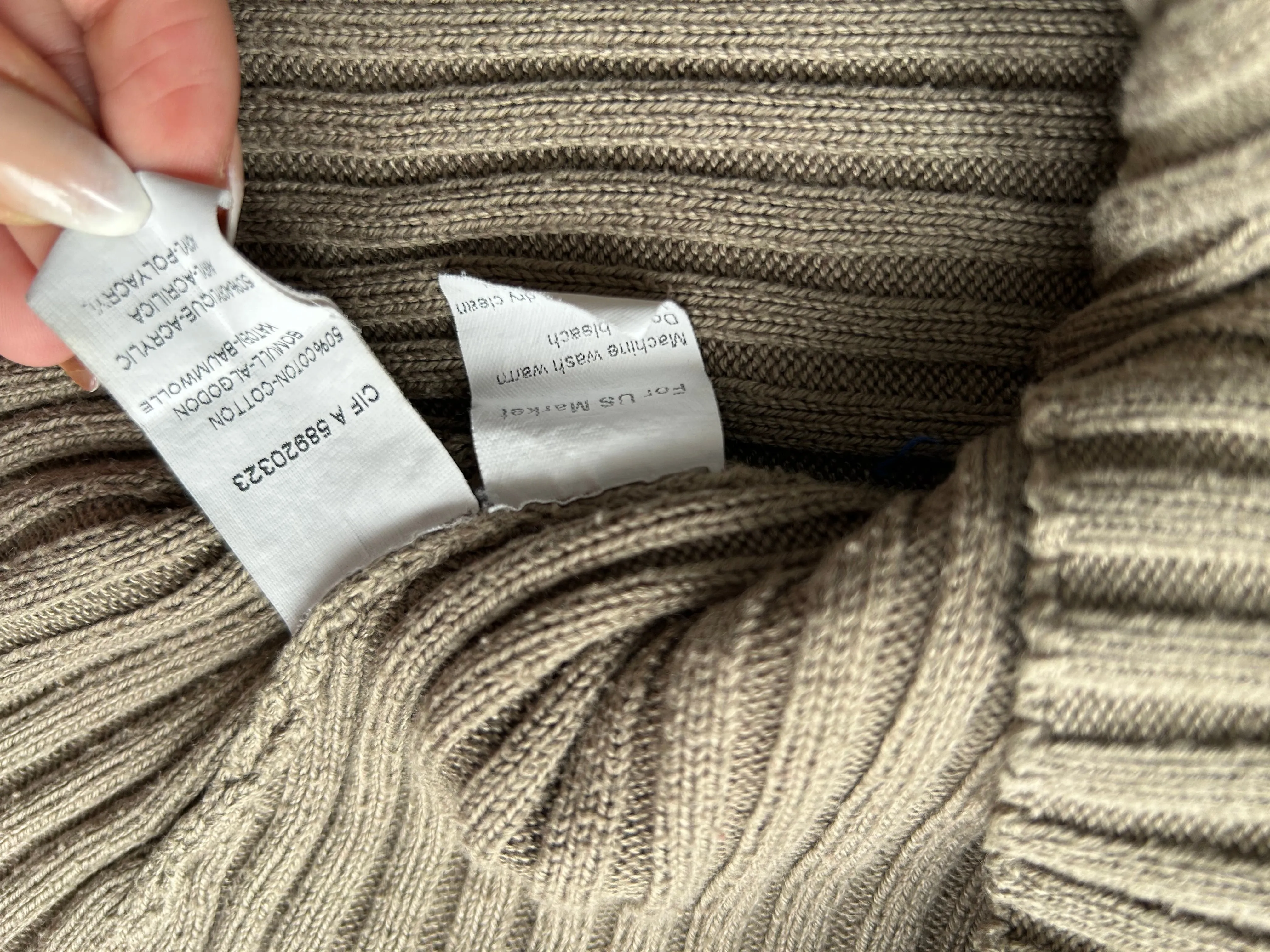Khaki ribbed high neck stretchy jumper (S/M)