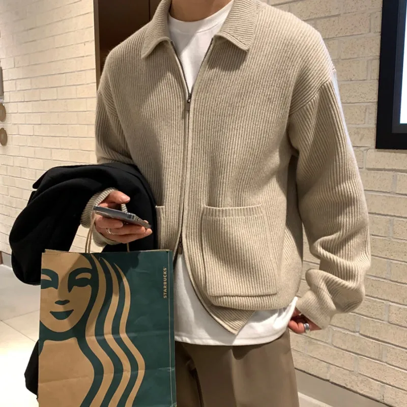 [Korean Style] 2 Colors Wool Zipper Cardigans