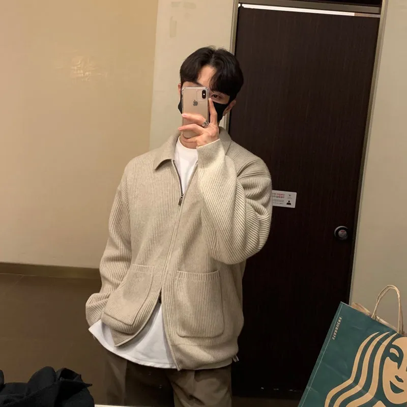 [Korean Style] 2 Colors Wool Zipper Cardigans