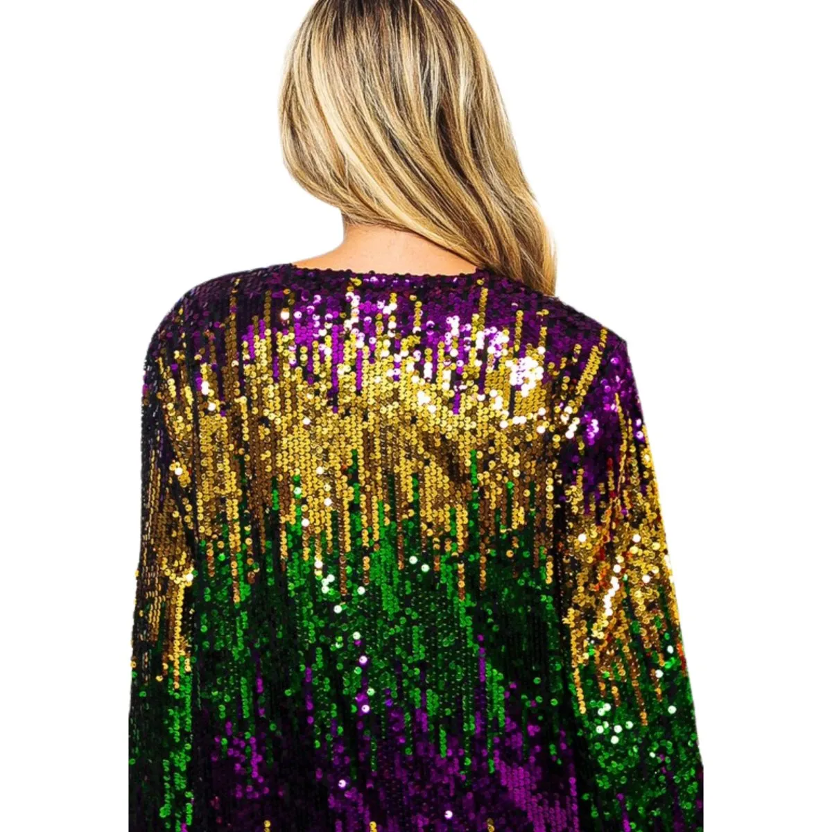 Ladies Mardi Gras Sequin Color Block Cardigan
