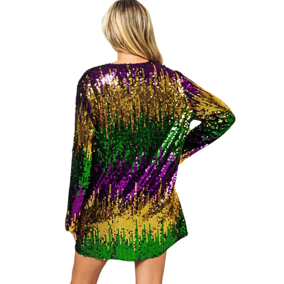 Ladies Mardi Gras Sequin Color Block Cardigan