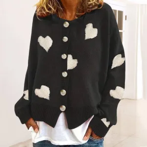 Ladies Round Neck Heart Botton Open Cardigan 2368
