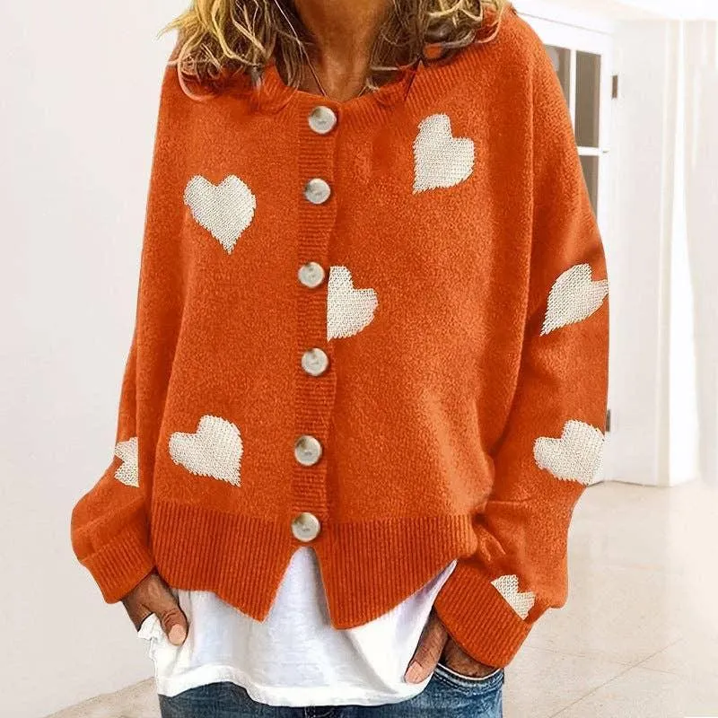 Ladies Round Neck Heart Botton Open Cardigan 2368
