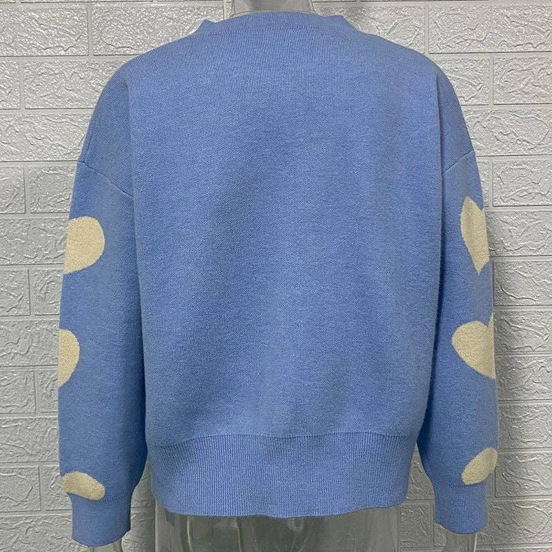 Ladies Round Neck Heart Botton Open Cardigan 2368