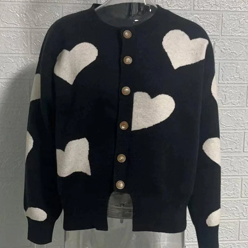 Ladies Round Neck Heart Botton Open Cardigan 2368