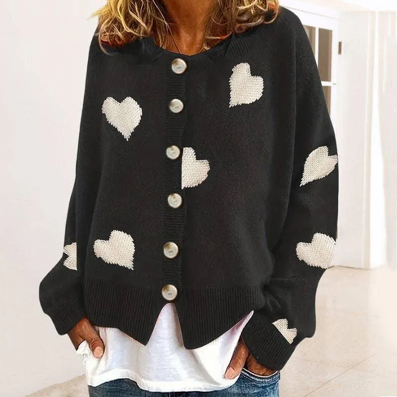 Ladies Round Neck Heart Botton Open Cardigan 2368