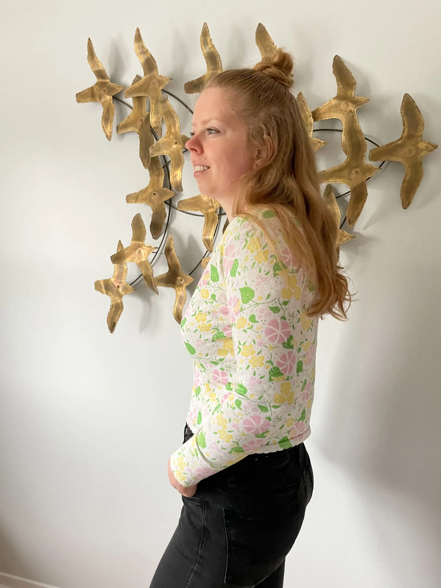 Lily Pulitzer Yellow Pink Floral Scalloped Cotton Cropped Button Up Cardigan - XS/S