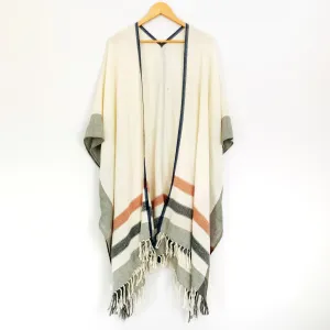 LOFT Ivory Plaid Wool Blend Kimono- One Size