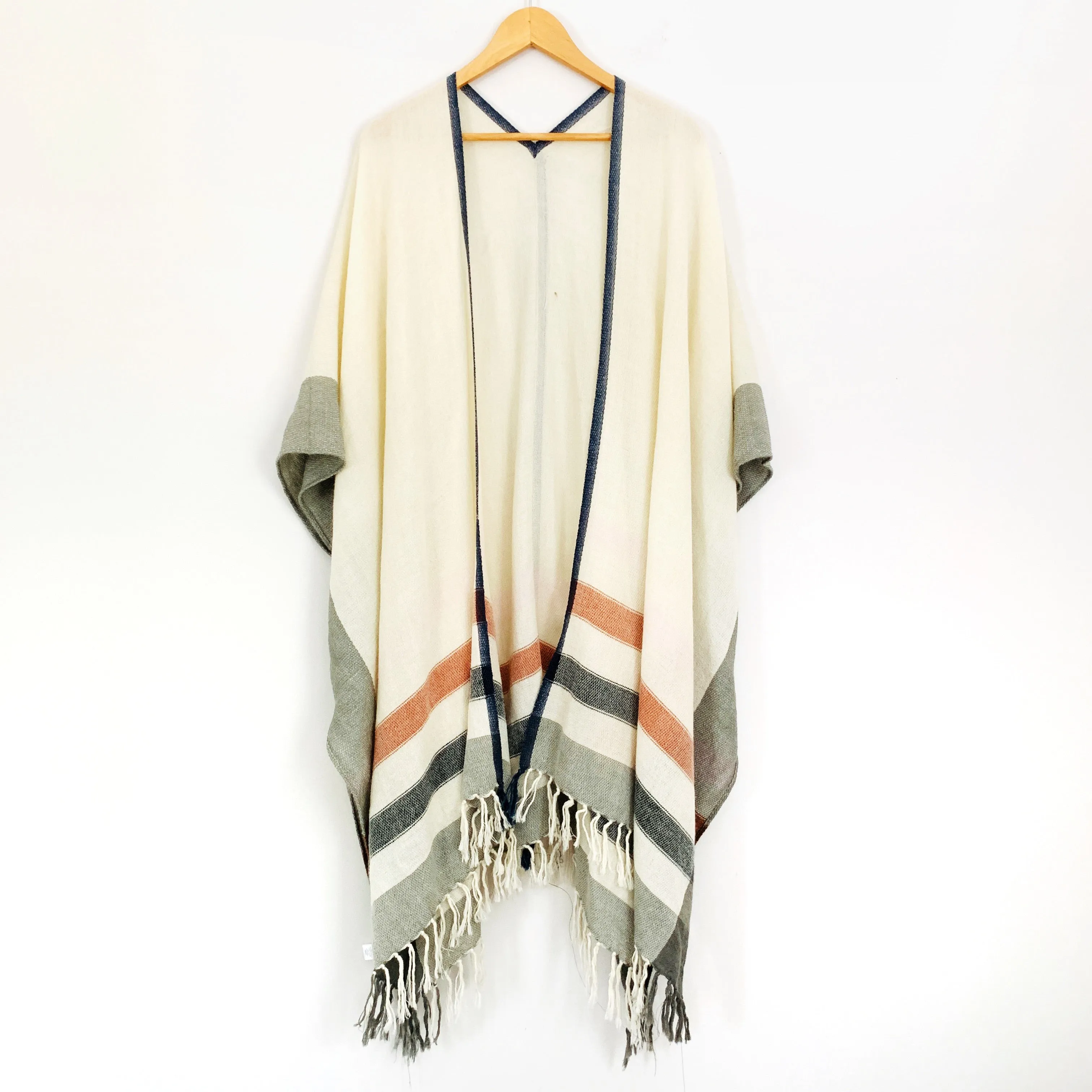 LOFT Ivory Plaid Wool Blend Kimono- One Size