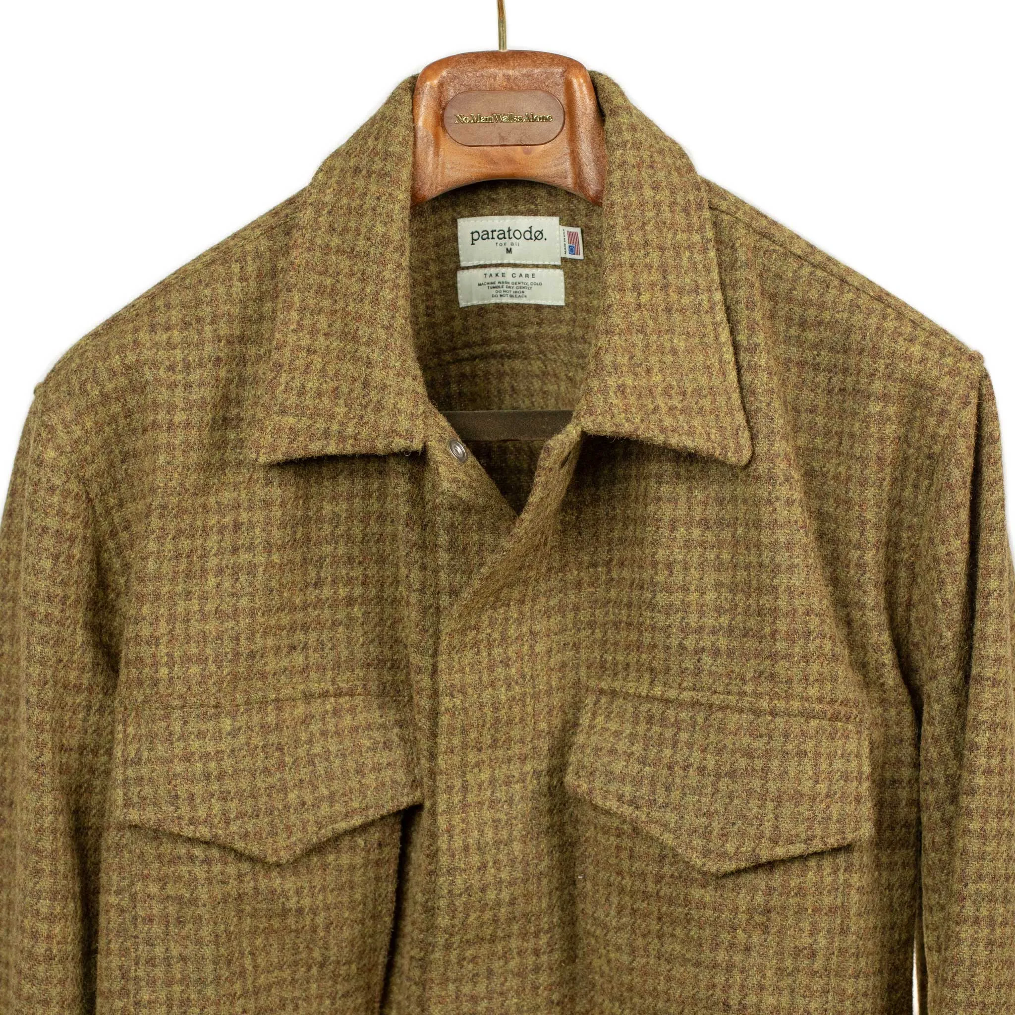 London 68' jacket in olive and brown houndstooth wool