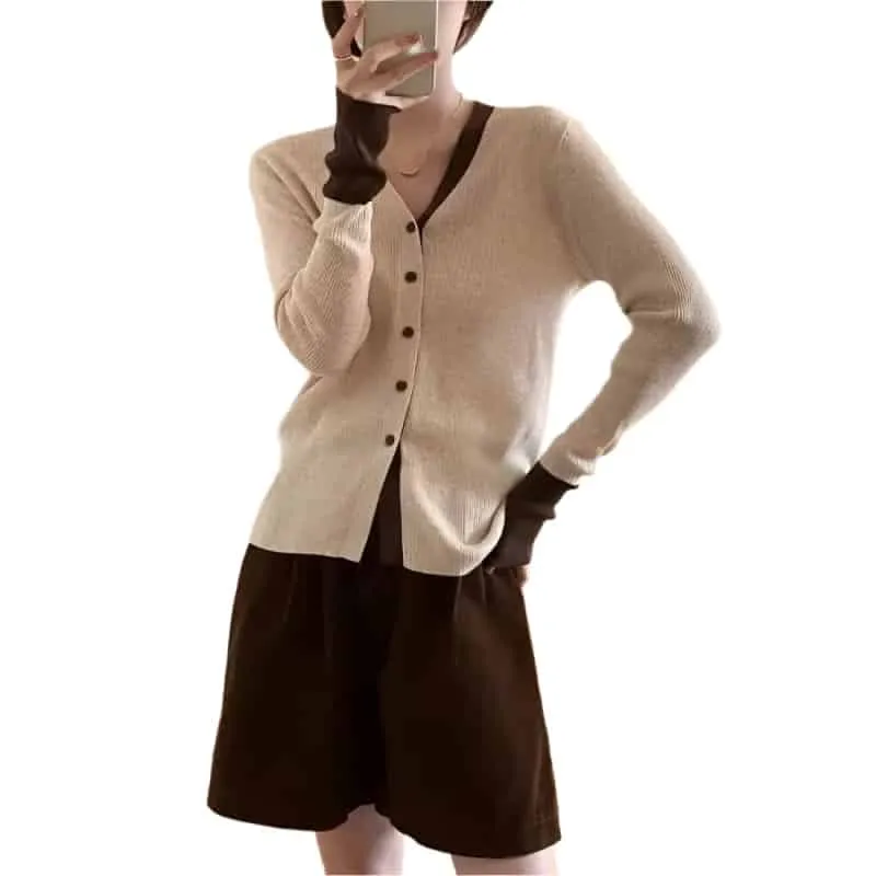 Long Sleeve Button Up V Neck Knit Cardigan