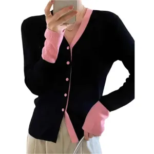 Long Sleeve Button Up V Neck Knit Cardigan