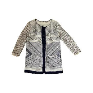 Lucky Brand Blue Cream Fringed Cardigan Size M