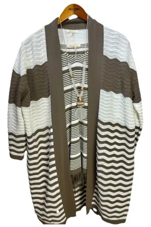 Malissa J Taupe & White Zig Zag Cardigan One Size