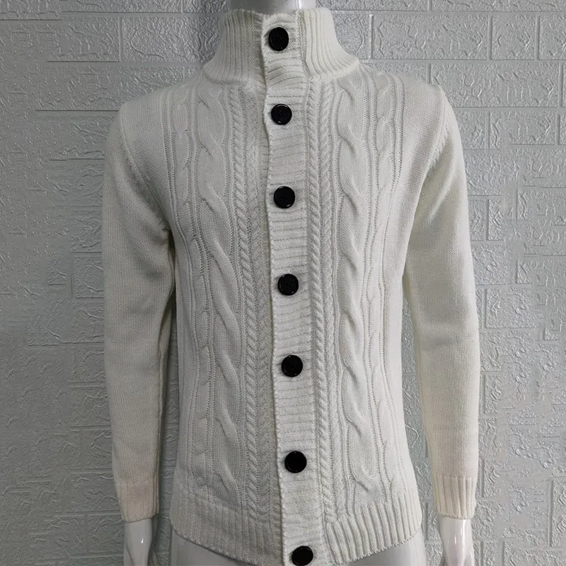 Men's Sweater Slim Fit Cardigan Knitted Single Breasted Button Winter Stand Collar Cardigan S4450721
