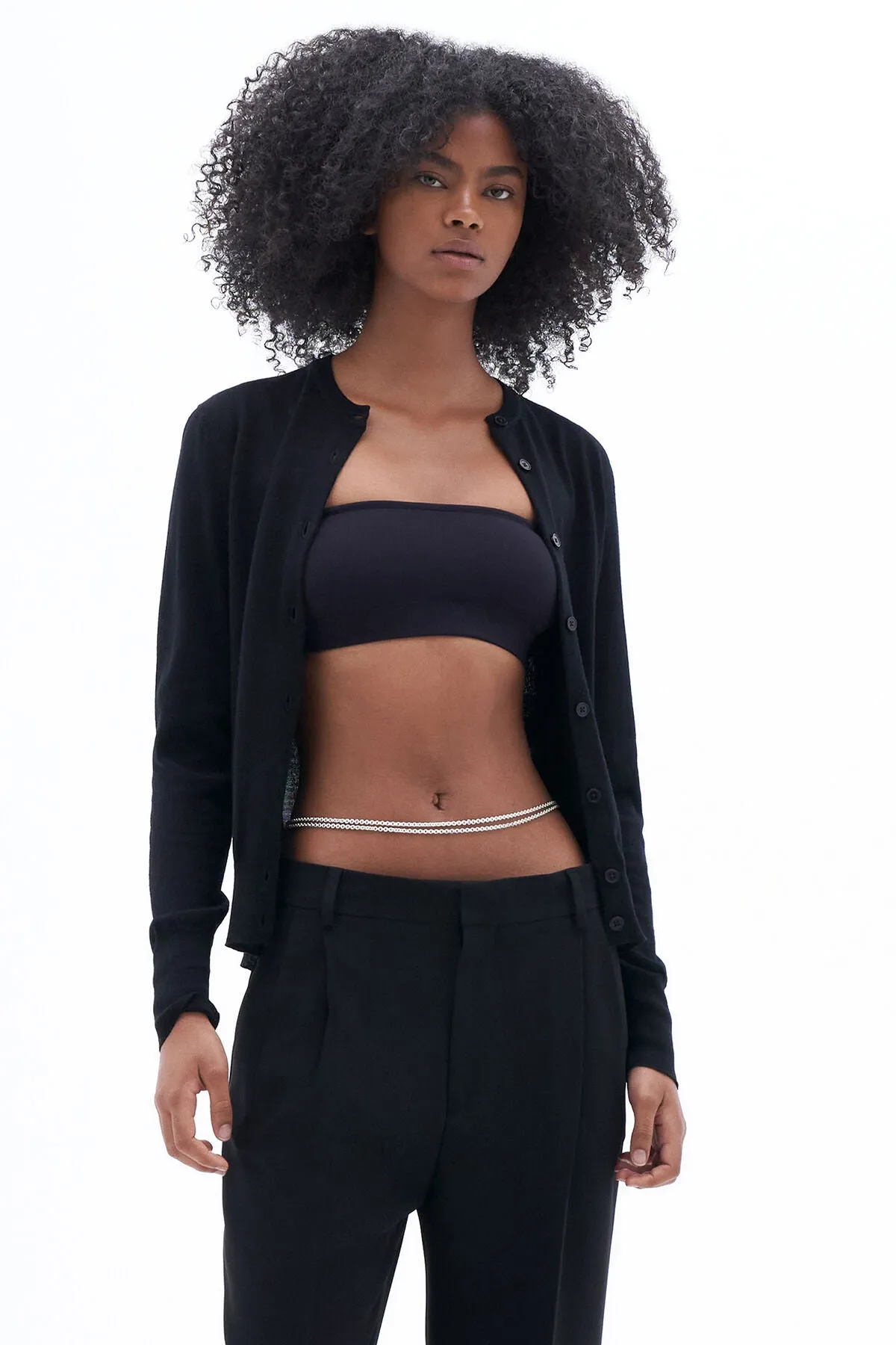 Merino short cardigan in black