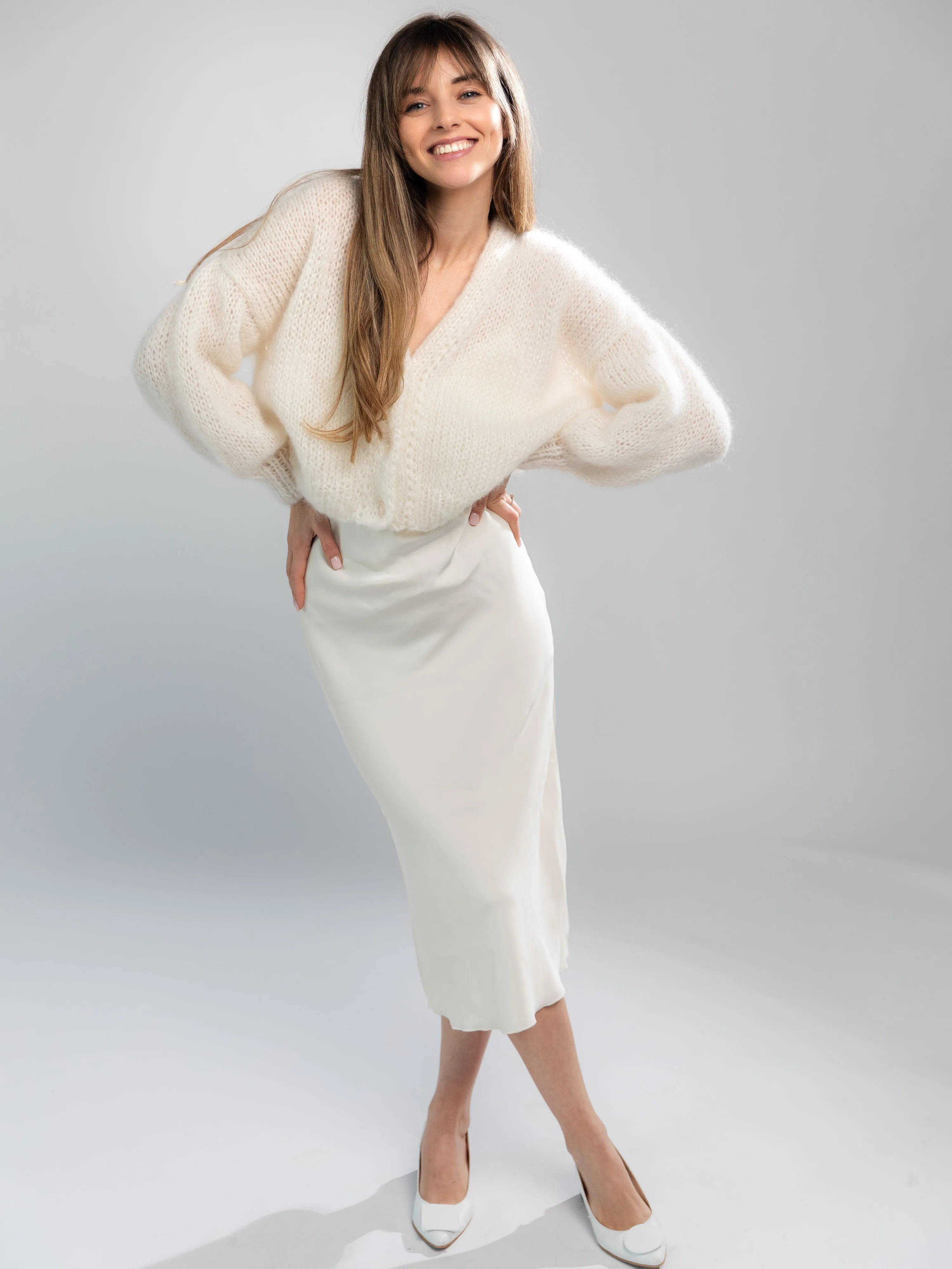 Mohair Silk White OEKO-TEX® 100 Cardigan