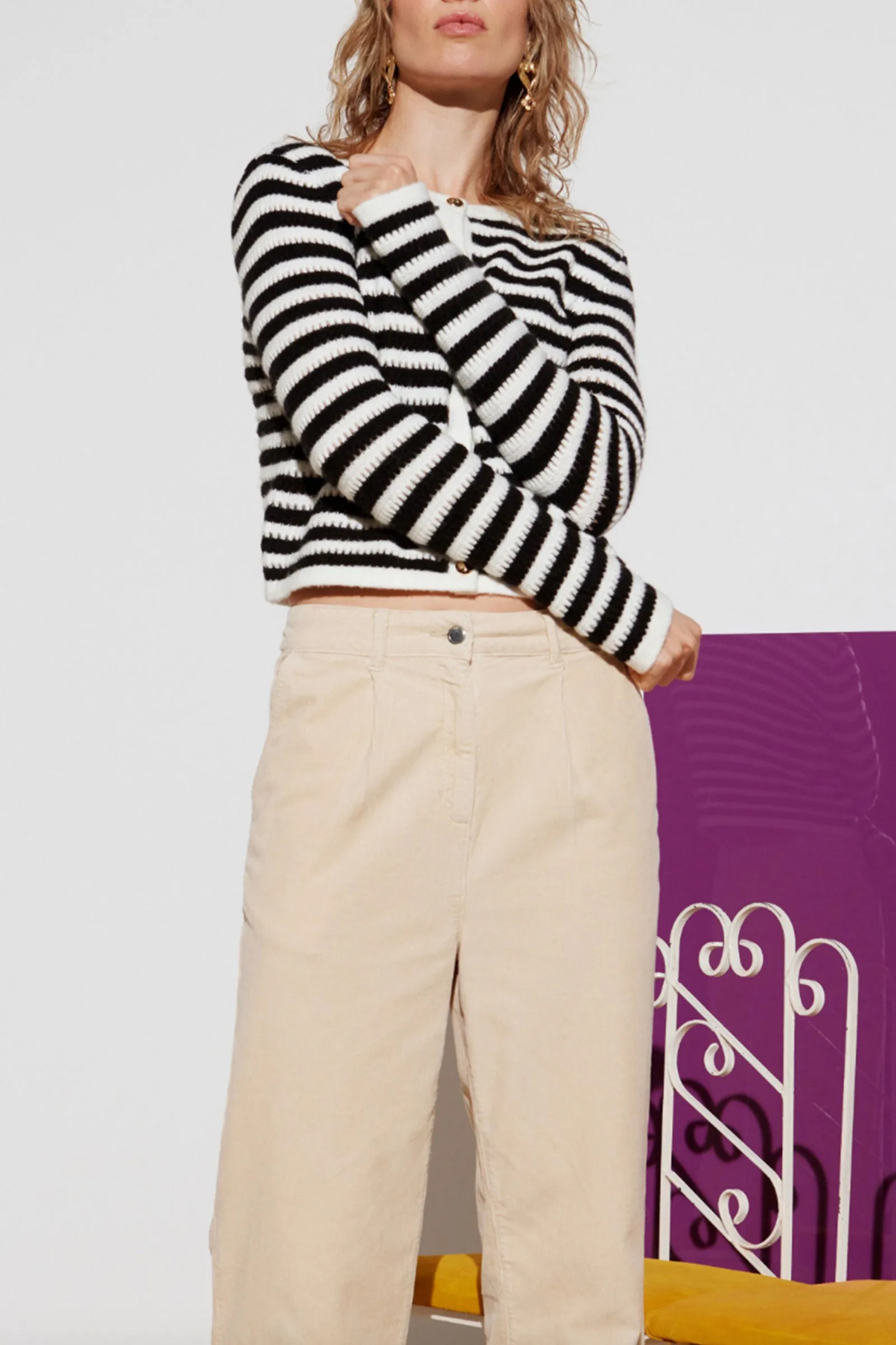 Monochrome Stripe Knitted Cardigan