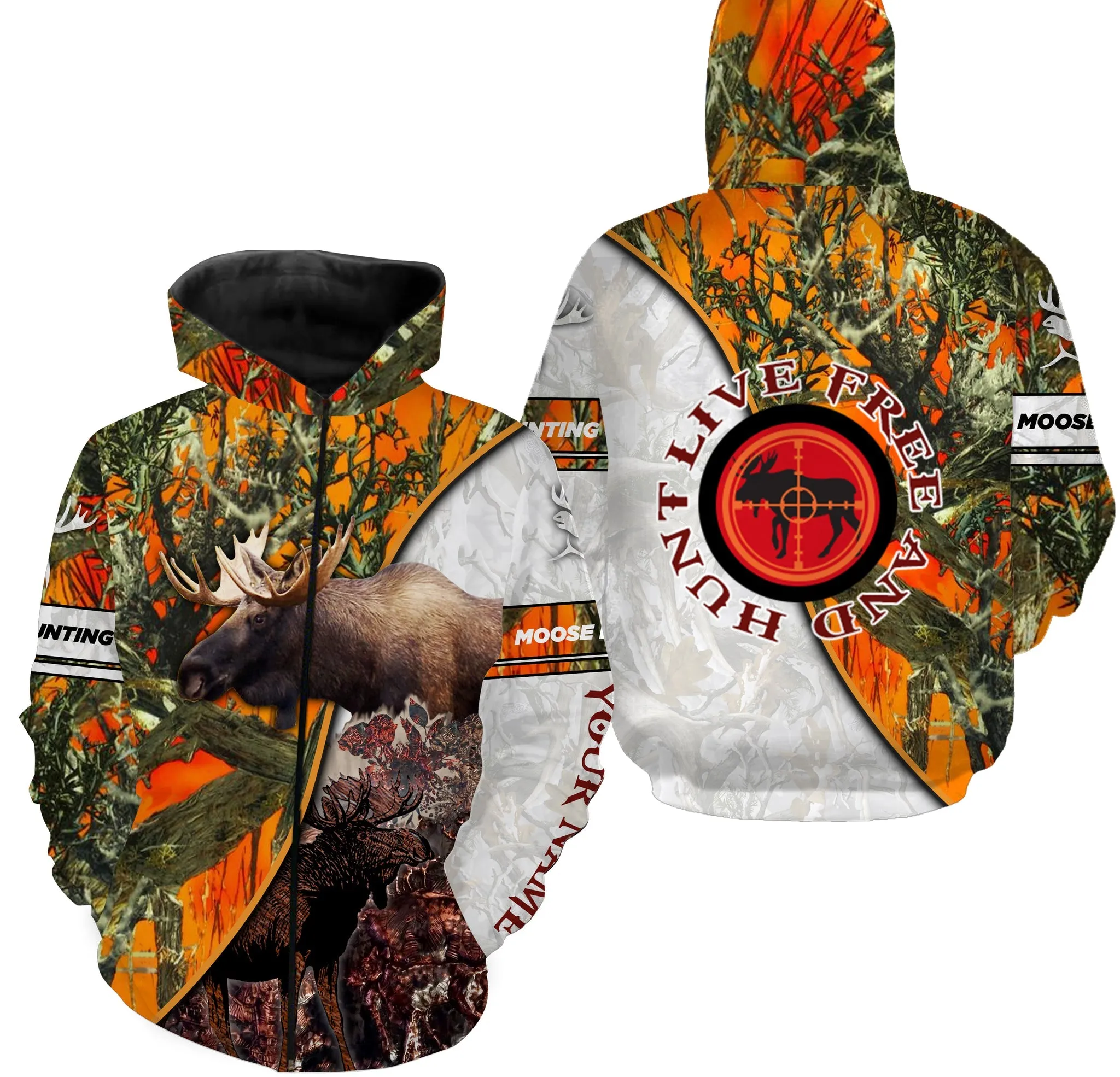 Moose Hunting Live Free And Hunt Orange Camo Shirts, Personalized Moose Hunting Gift For Men, Women