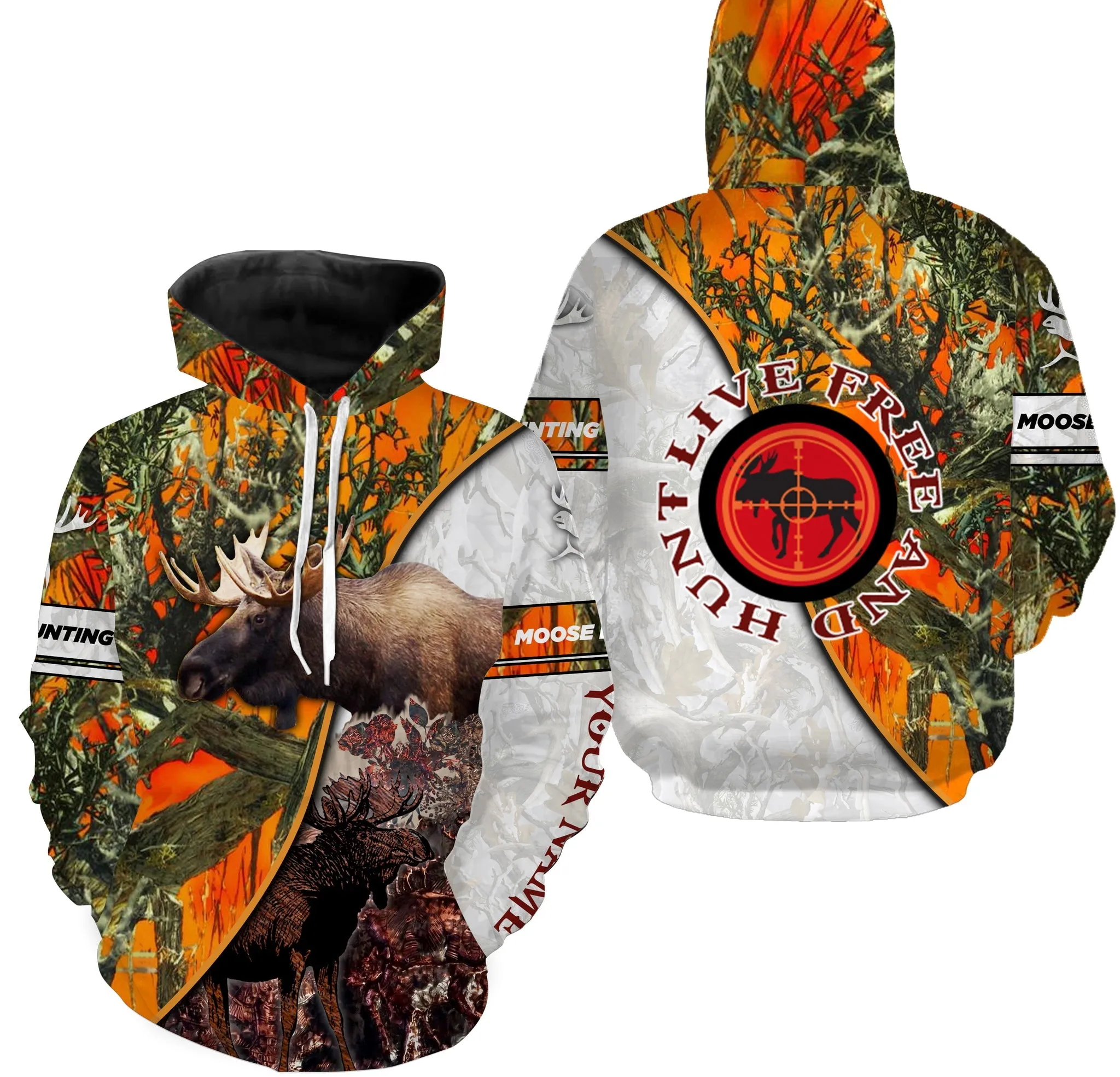 Moose Hunting Live Free And Hunt Orange Camo Shirts, Personalized Moose Hunting Gift For Men, Women