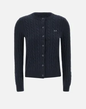 Navy Blue Cable-Knit Cardigan