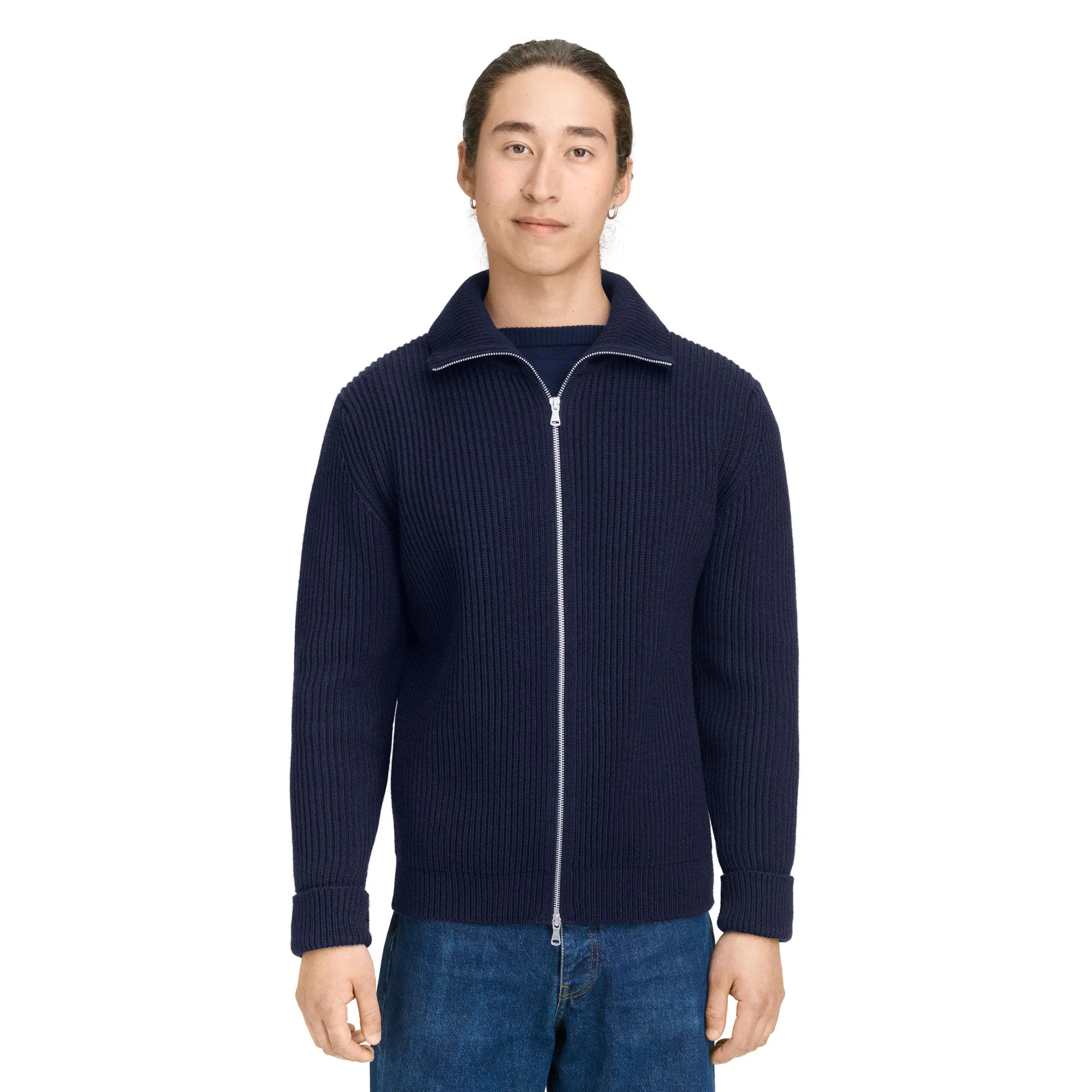 Navy Full-Zip Light Grey