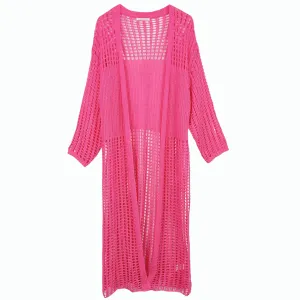 Open Front Crochet Cardigan - Pink
